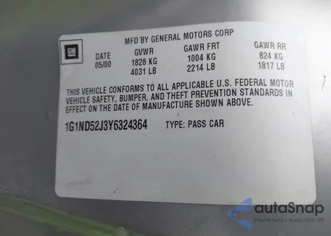 2000 Chevrolet Malibu из США, поврежденный, VIN 1G1ND52J3Y6324364